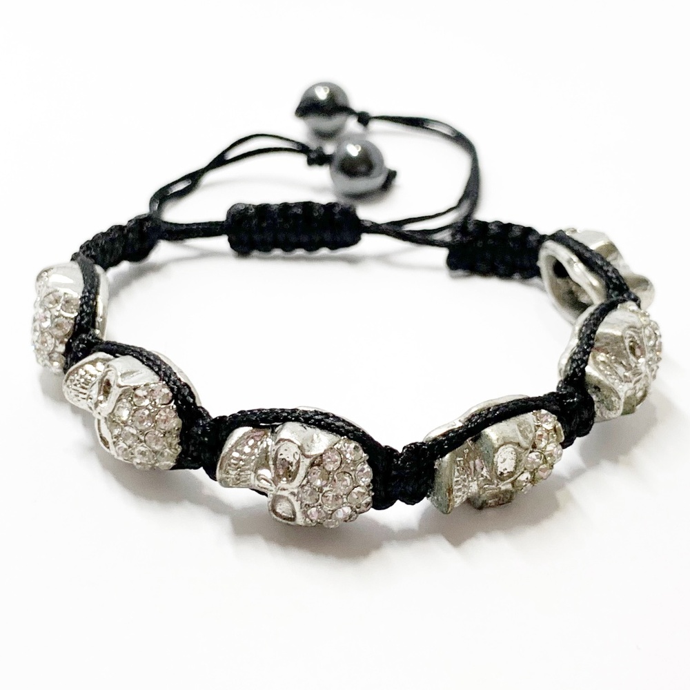 Skull Silver CZ Men Shamballa bracelet